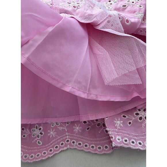 Blueberi Boulevard Baby Girls Floral Eyelet Trim Belted Dress Pink 6-9 Months - Picture 3 of 4